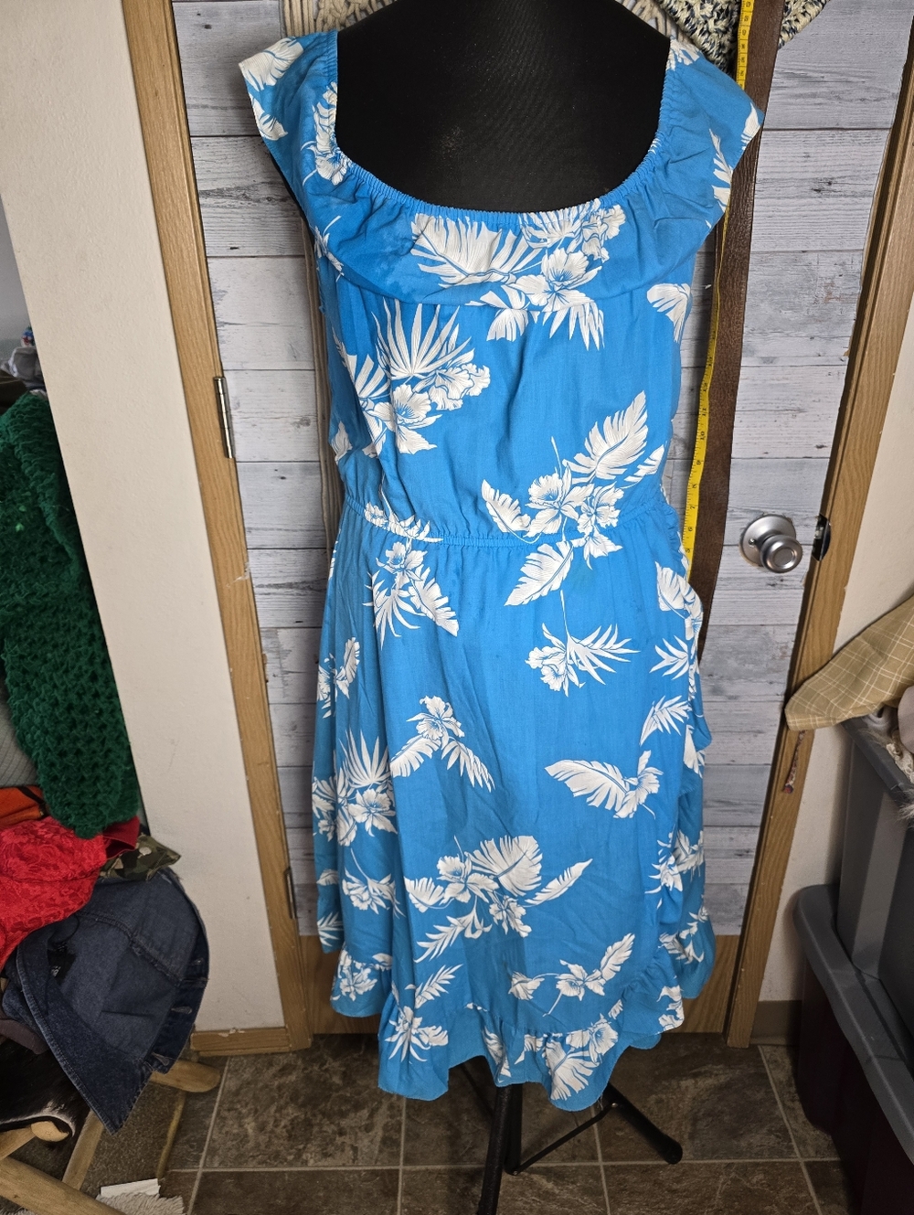 Vtg 90's Hawaiiana Tropical Resortwear Boho Coastal Off Shoulder Midi Dress